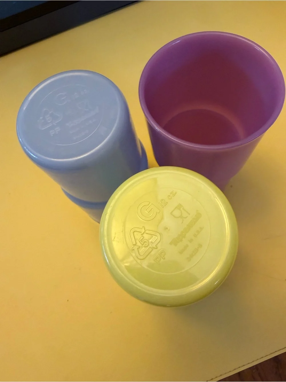 Tupperware vintage Colorful Plastic Stacking Cups - Yellow, Lavender, Purple